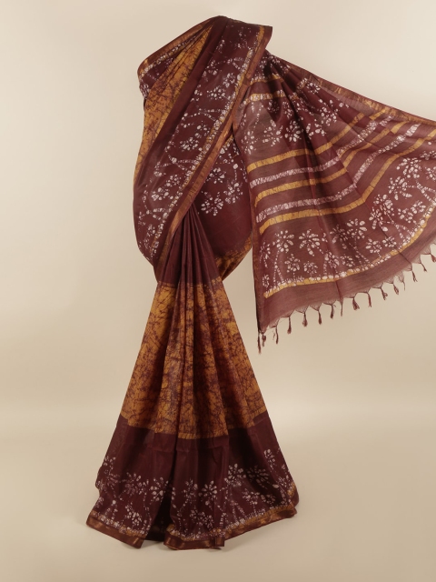 

Pothys Brown & Maroon Batik Printed Zari Jute Cotton Saree