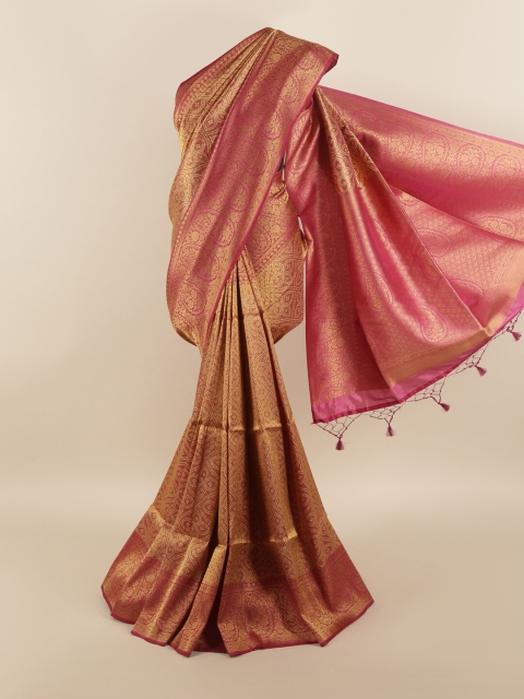 

Pothys Pink & Gold-Toned Floral Art Silk Saree