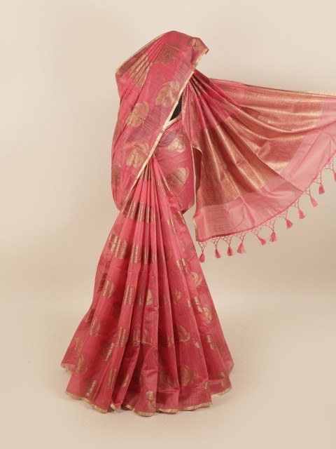 

Pothys Pink & Gold-Toned Floral Jute Silk Saree