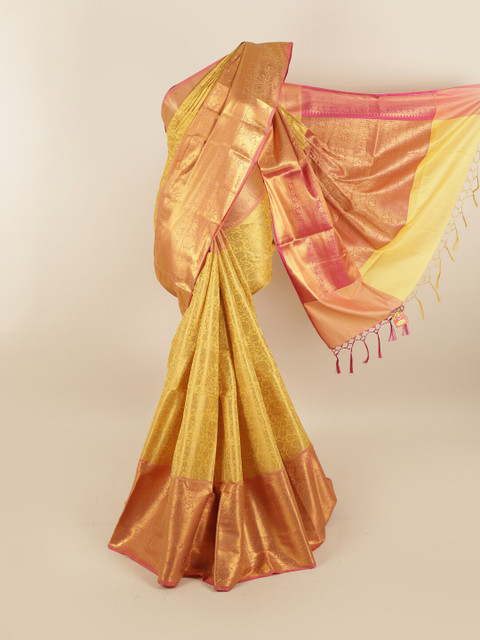 

Pothys Yellow & Gold-Toned Ethnic Motifs Zari Art Silk Saree