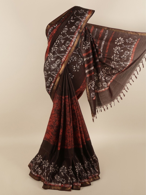 

Pothys Maroon & Off White Batik Printed Jute Cotton Saree