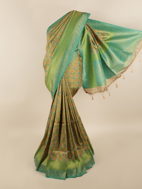 

Pothys Green & Gold-Toned Floral Art Silk Saree
