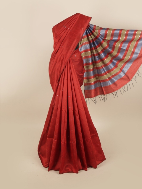 

Pothys Red & Blue Jute Silk Saree