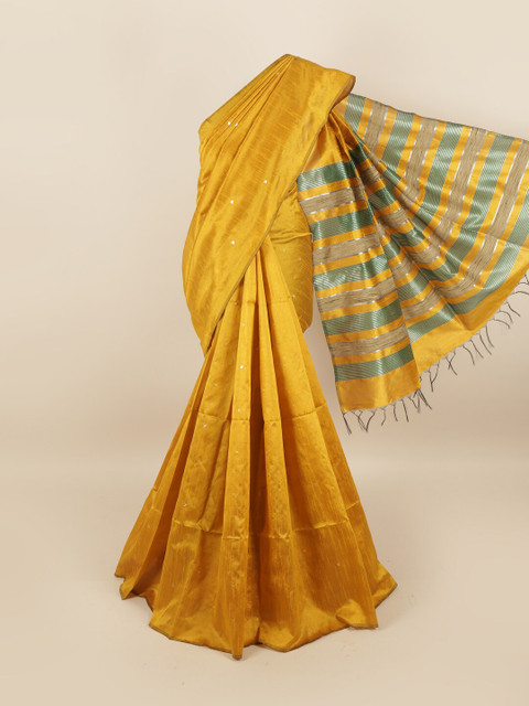 

Pothys Yellow & Green Jute Silk Saree