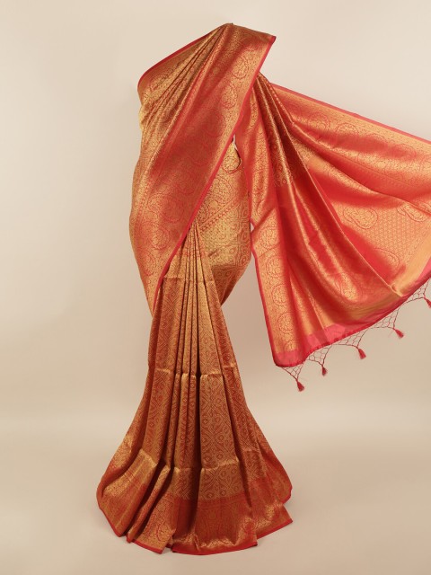 

Pothys Pink & Gold-Toned Floral Art Silk Saree