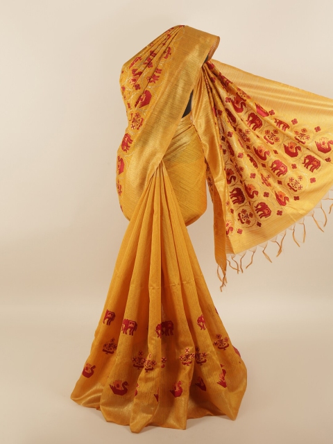 

Pothys Yellow & Red Ethnic Motifs Jute Silk Saree
