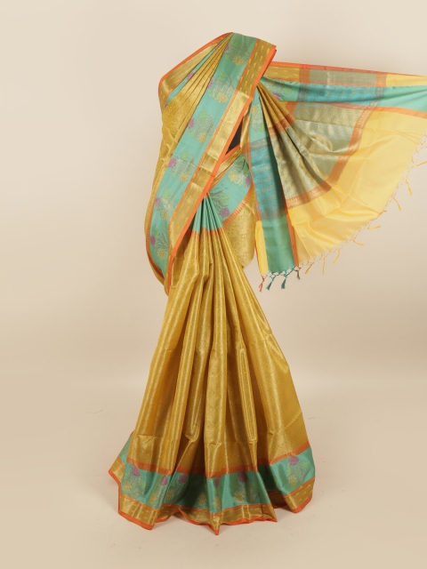 

Pothys Yellow & Turquoise Blue Floral Art Silk Saree