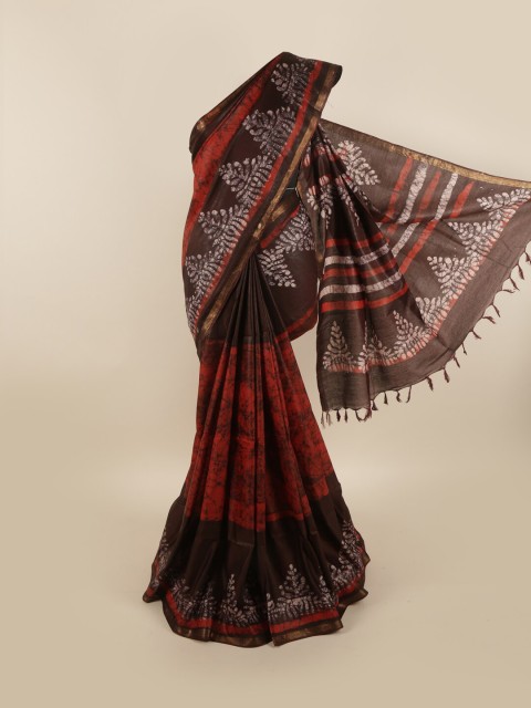 

Pothys Maroon & Black Batik Printed Jute Cotton Saree
