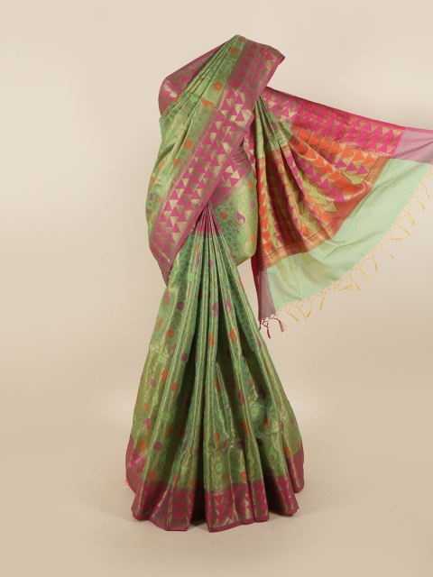 

Pothys Green & Pink Floral Zari Art Silk Heavy Work Saree