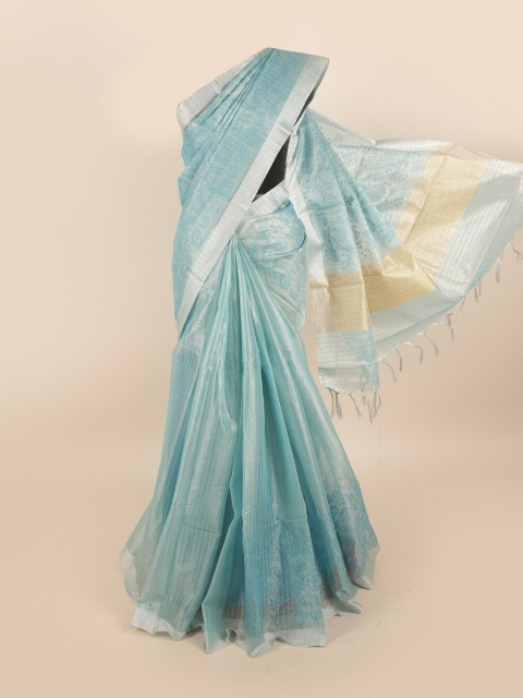 

Pothys Blue & Silver-Toned Floral Embroidered Zari Tissue Saree