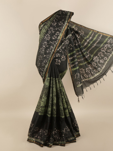 

Pothys Green & Black Batik Printed Zari Art Silk Saree