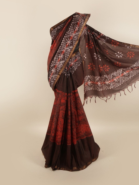 

Pothys Maroon & Off White Floral Printed Zari Jute Cotton Saree