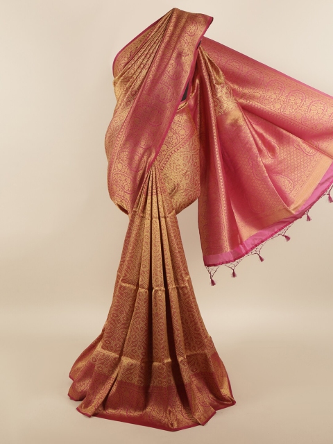 

Pothys Pink & Gold-Toned Floral Zari Art Silk Saree