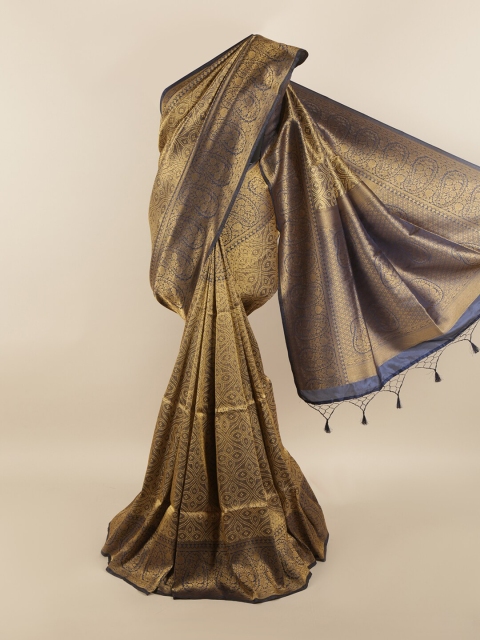 

Pothys Navy Blue & Gold-Toned Ethnic Motifs Art Silk Saree