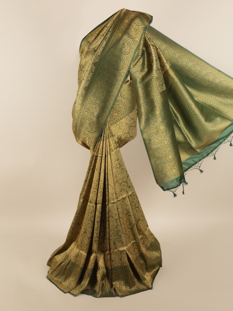 

Pothys Green & Gold-Toned Ethnic Motifs Art Silk Saree