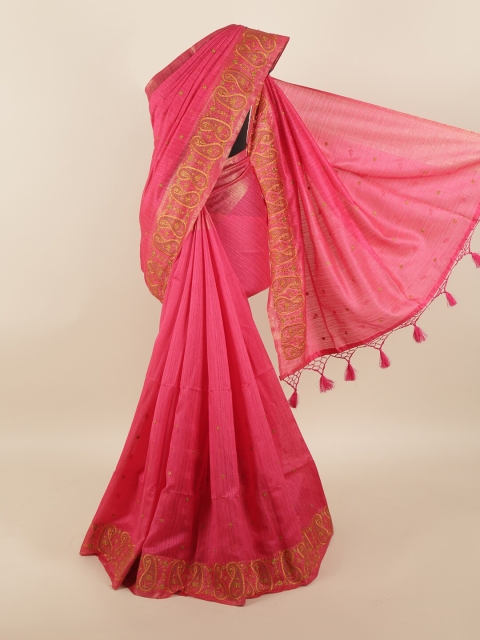 

Pothys Pink & Gold-Toned Floral Embroidered Jute Silk Saree