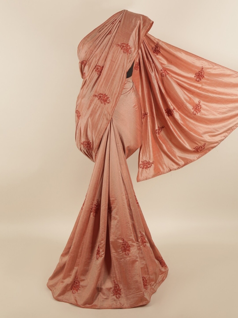 

Pothys Pink Floral EMbroidered Beads & Stones Designer Saree
