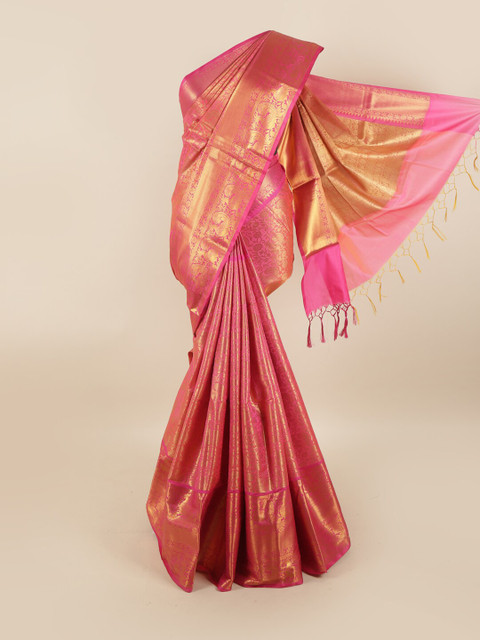 

Pothys Pink & Gold-Toned Ethnic Motifs Art Silk Saree