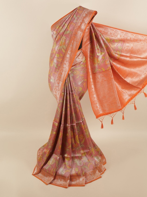 

Pothys Pink & Gold-Toned Floral Zari Art Silk Saree