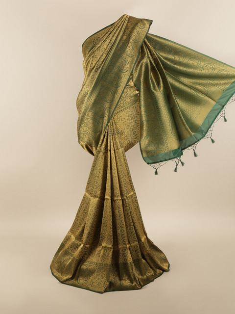 

Pothys Green & Gold-Toned Ethnic Motifs Zari Art Silk Saree
