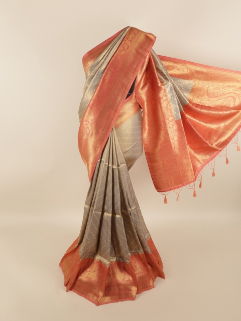 

Pothys Gold-Toned & Red Floral Zari Art Silk Saree
