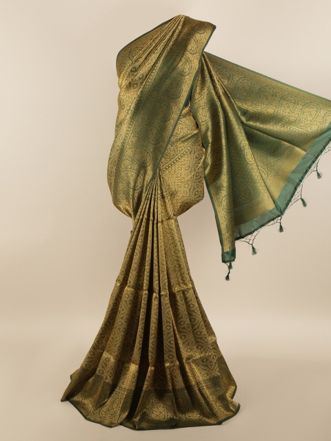

Pothys Green & Gold-Toned Ethnic Motifs Art Silk Saree