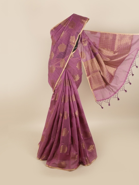 

Pothys Purple & Gold-Toned Ethnic Motifs Zari Jute Silk Saree