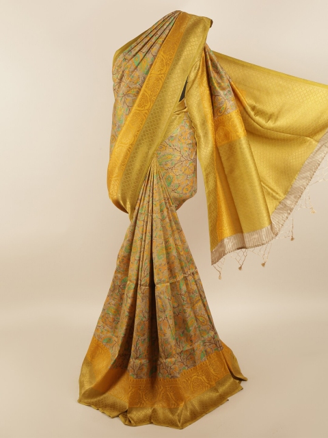 

Pothys Yellow & Gold-Toned Floral Zari Art Silk Saree