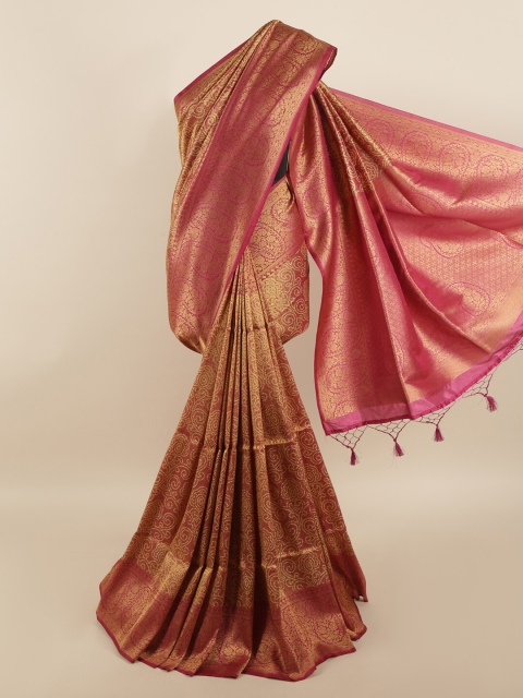 

Pothys Pink & Gold-Toned Ethnic Motifs Zari Art Silk Saree