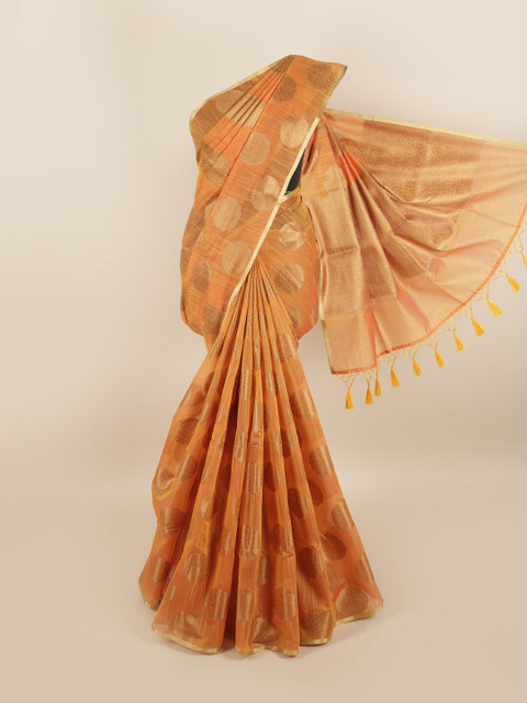

Pothys Orange & Gold-Toned Ethnic Motifs Jute Silk Saree