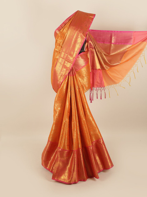 

Pothys Orange & Pink Ethnic Motifs Jute Silk Saree