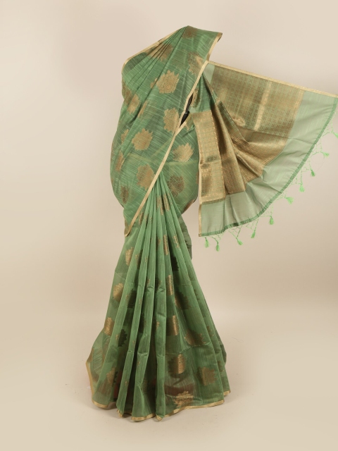 

Pothys Green & Gold-Toned Ethnic Motifs Zari Jute Silk Saree