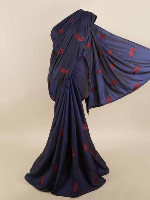 

Pothys Navy Blue & Red Beads & Stones Designer Saree