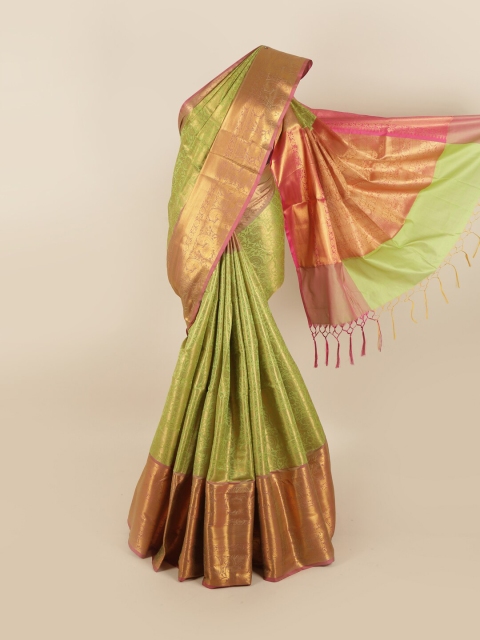 

Pothys Green & Gold-Toned Ethnic Motifs Art Silk Saree