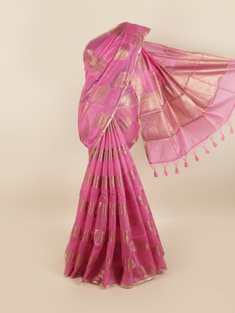 

Pothys Pink & Gold-Toned Ethnic Motifs Jute Silk Saree