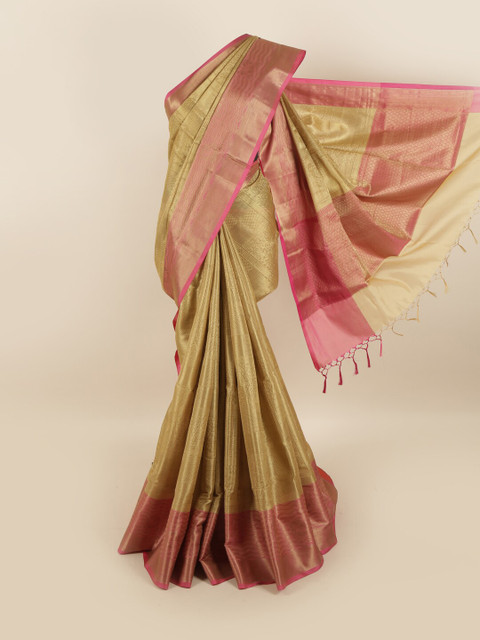

Pothys Gold-Toned & Pink Ethnic Motifs Zari Art Silk Saree