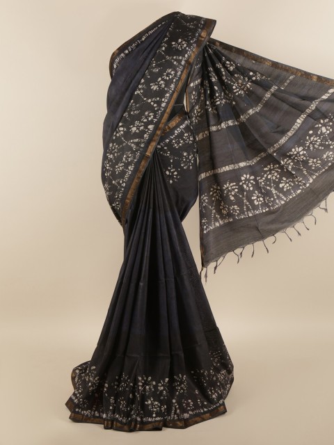 

Pothys Black & Off White Floral Jute Cotton Saree