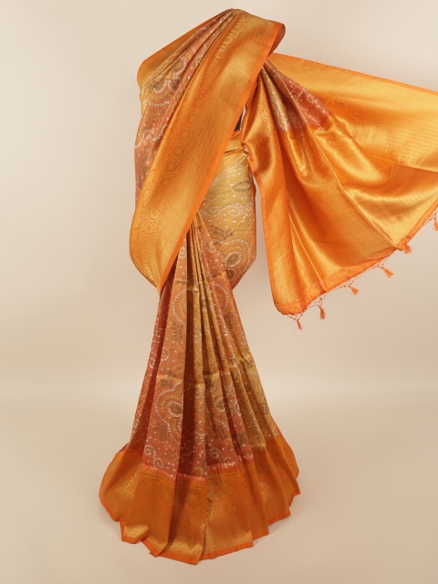 

Pothys Orange & Gold-Toned Woven Design Art Silk Saree