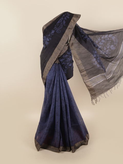 

Pothys Black & Blue Floral Jute Cotton Saree