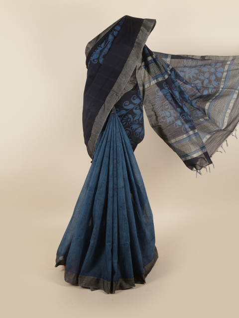 

Pothys Black & Blue Floral Jute Cotton Saree