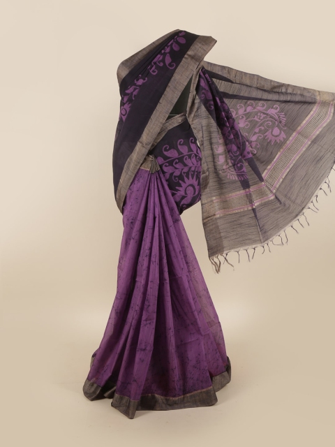 

Pothys Black & Purple Ethnic Motifs Jute Cotton Saree