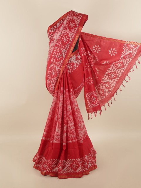 

Pothys Red & White Ethnic Motifs Jute Cotton Saree