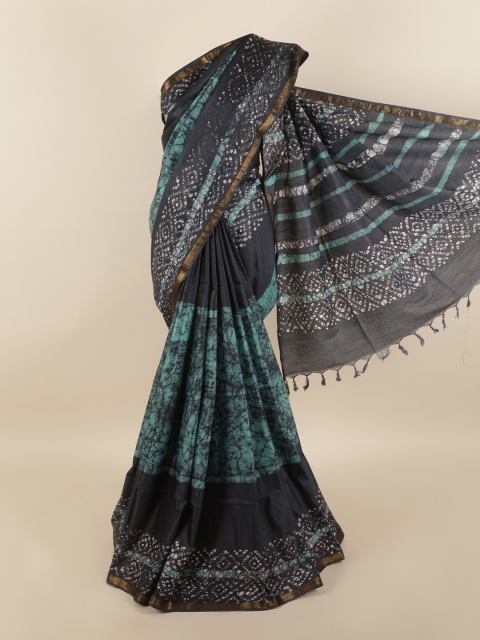 

Pothys Blue & Black Batik Zari Jute Cotton Saree