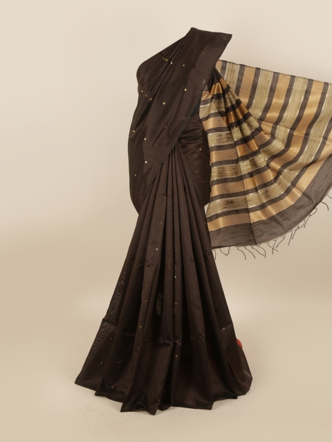 

Pothys Brown & Beige Beads and Stones Jute Silk Saree