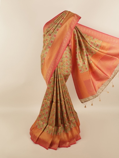 

Pothys Gold-Toned & Pink Woven Design Zari Art Silk Saree