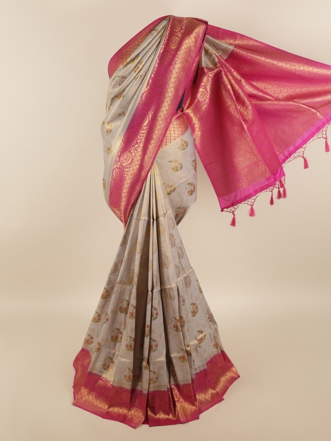 

Pothys Grey & Magenta Floral Art Silk Saree