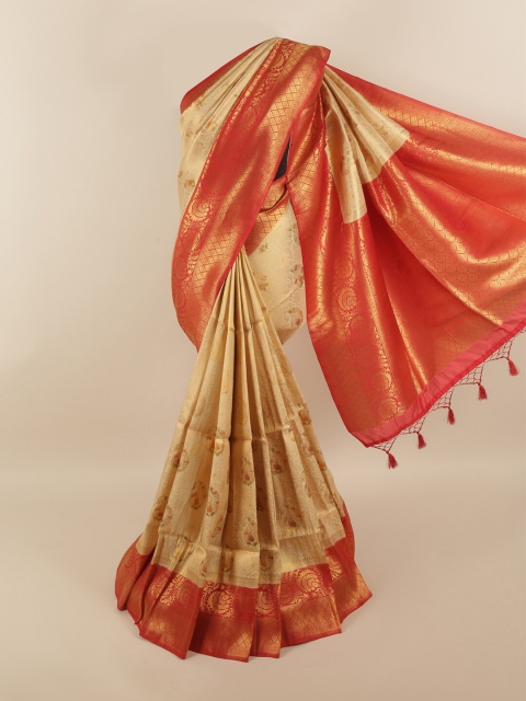 

Pothys Cream-Coloured & Red Woven Design Art Silk Saree