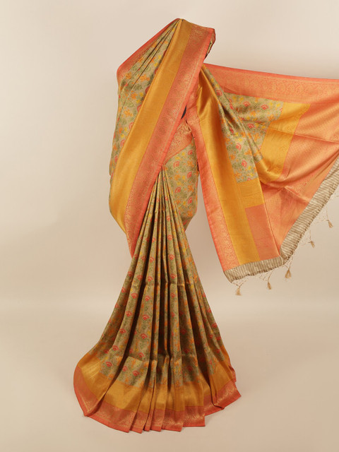 

Pothys Gold-Toned & Orange Woven Design Art Silk Saree