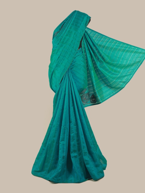 

Pothys Green & Grey Embroidered Silk Blend Saree