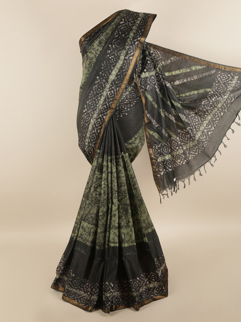 

Pothys Green & Black Floral Jute Cotton Saree